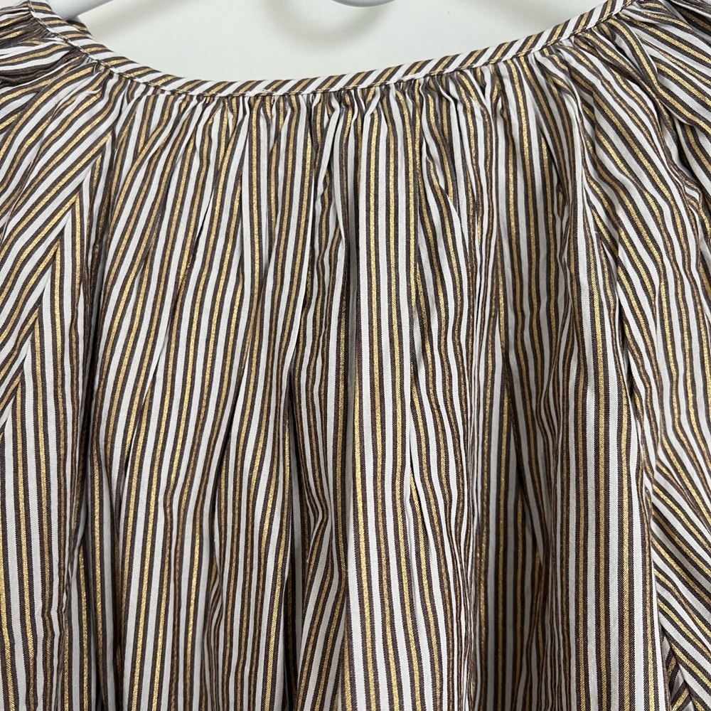 LOFT Women's Blouse - Brown and White and Gold shimmer Stripes - Picture 5 of 6